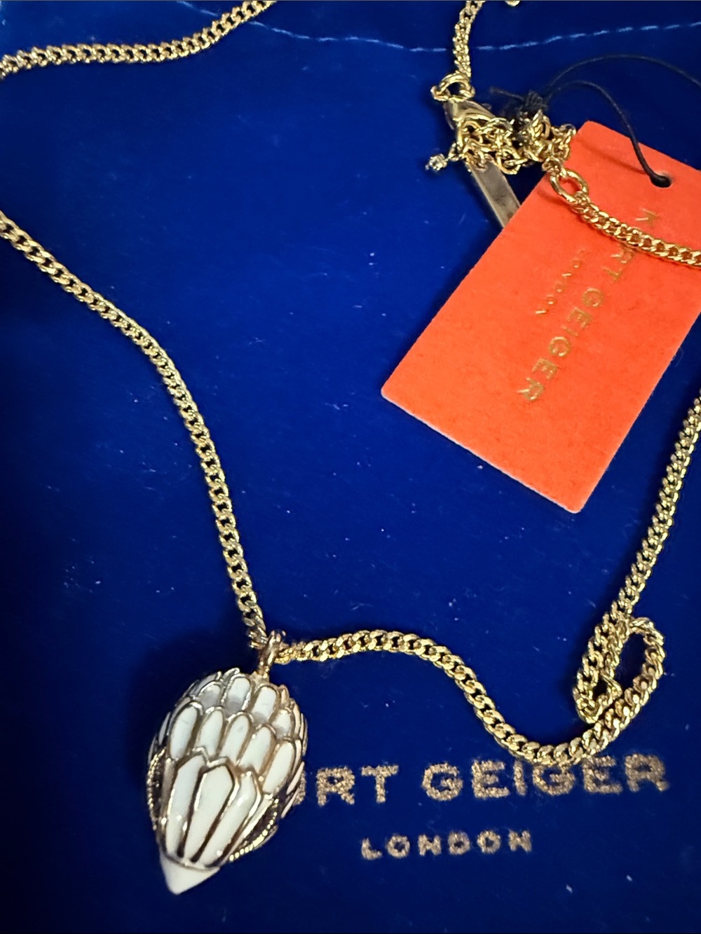 S Kurt Geiger White Enamel Eagle Pendant 18k Gold Plated Necklace NWT